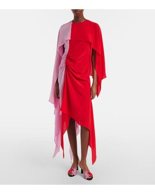 J.W. Anderson Red Draped Caped Silk Midi Dress