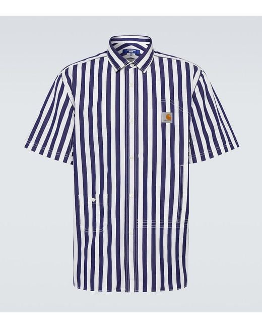 Junya Watanabe Blue X Carhartt Striped Cotton Bowling Shirt for men