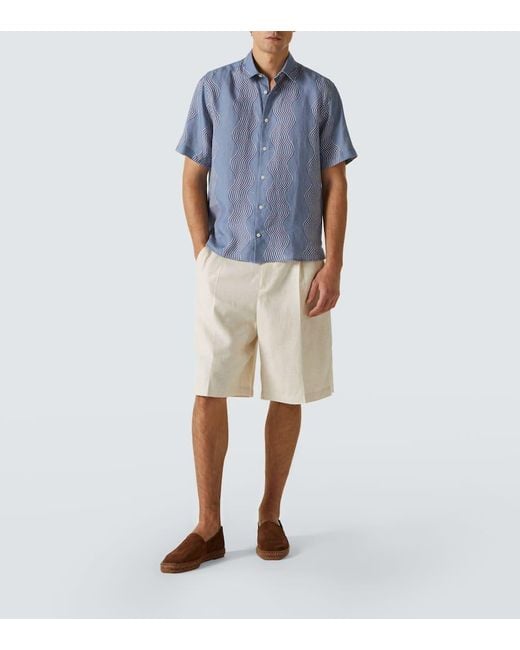 Frescobol Carioca Blue Castro Printed Linen Shirt for men