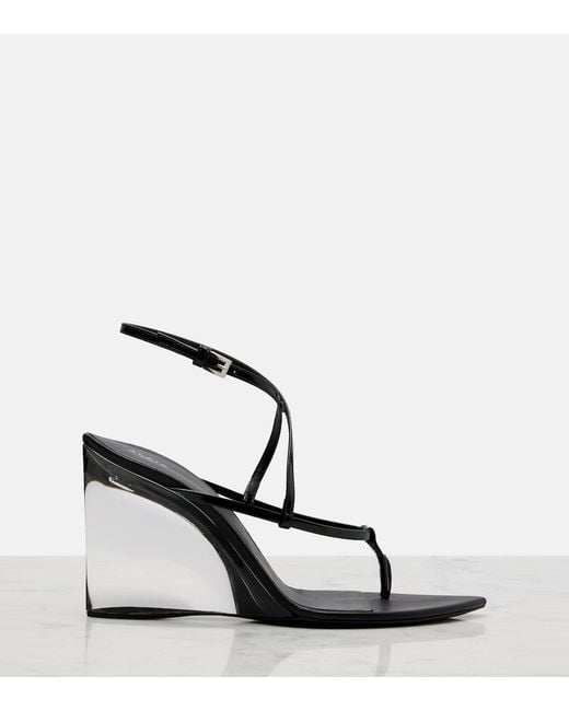 Alaïa Black Patent Leather Wedge Thong Sandals
