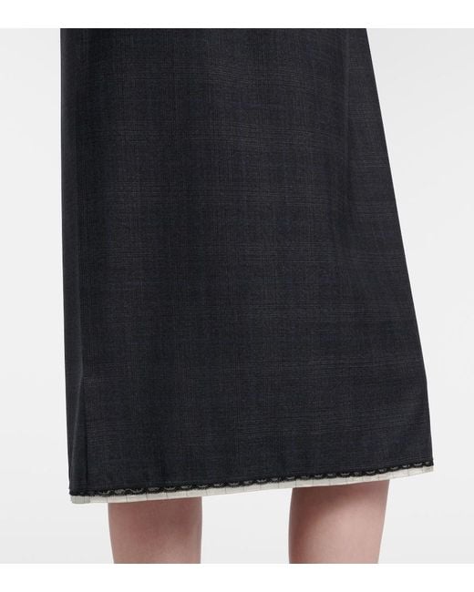 Prada Black Checked Virgin Wool Midi Dress