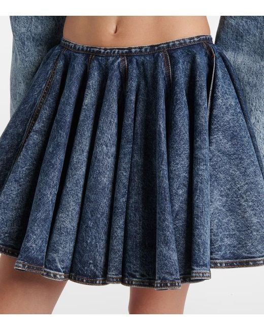 Alaïa Blue Pleated Denim Miniskirt
