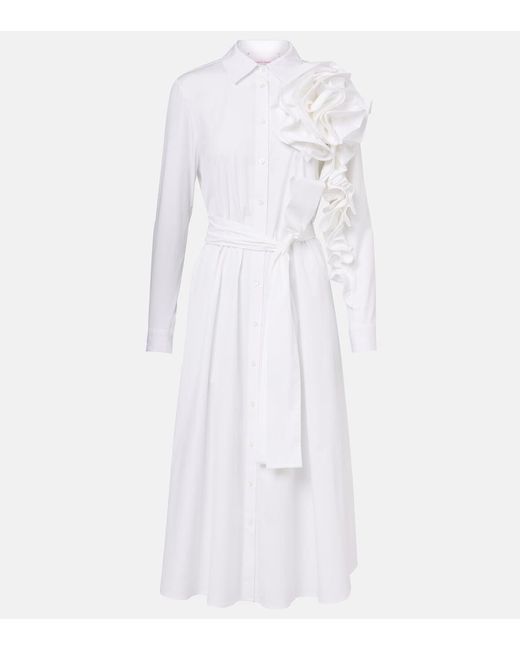 Carolina Herrera White Floral-Applique Poplin Shirtdress