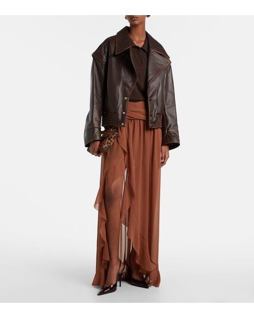 JACQUES WEI Brown Draped Asymmetric Maxi Skirt