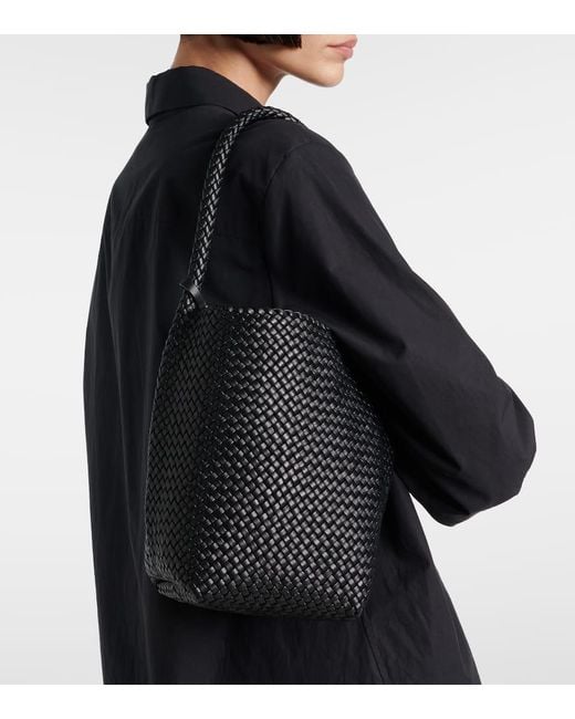 The Row Black N/S Park Small Woven Leather Tote Bag