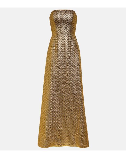 Carolina Herrera Natural Strapless Metallic Gown