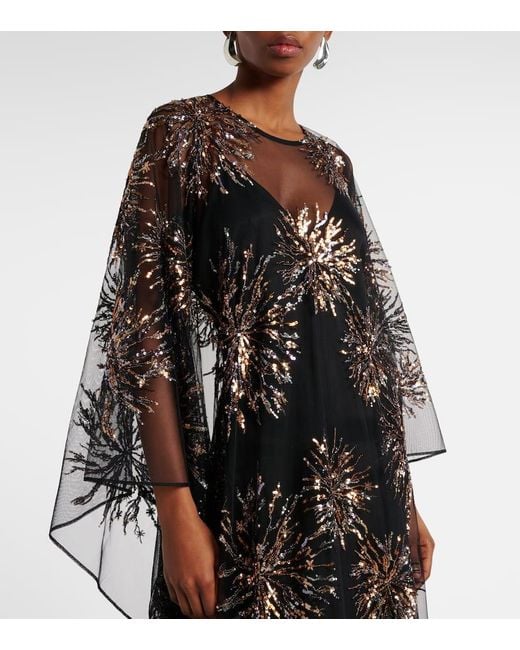 ‎Taller Marmo Black Gran Soleil Embellished Tulle Kaftan