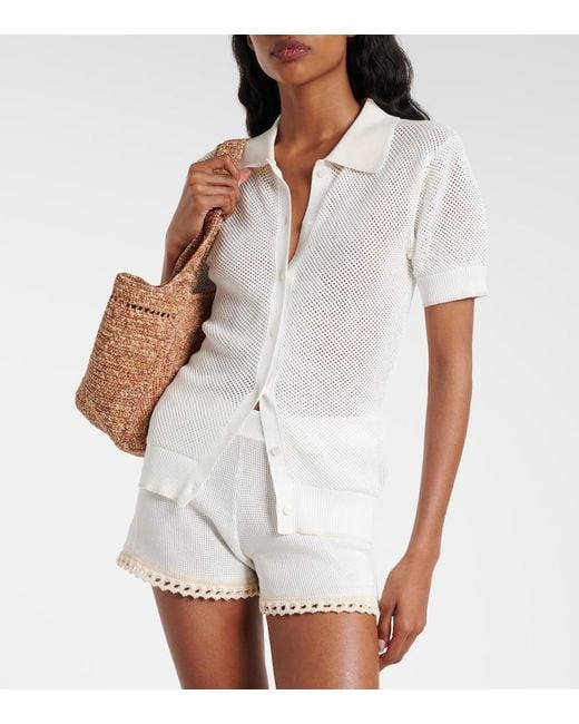 Stella McCartney White Crochet Cotton Polo Shirt