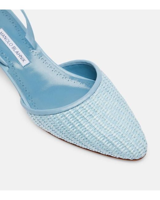 Manolo Blahnik Blue Raffro Raffia Slingback Pumps