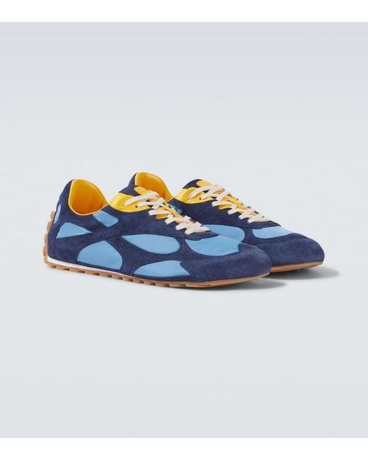 Bottega Veneta Blue Orbit Flash Suede-Trimmed Sneakers for men