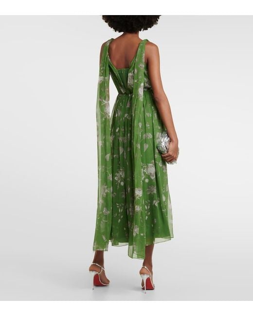 Erdem Green Floral Caped Silk Maxi Dress