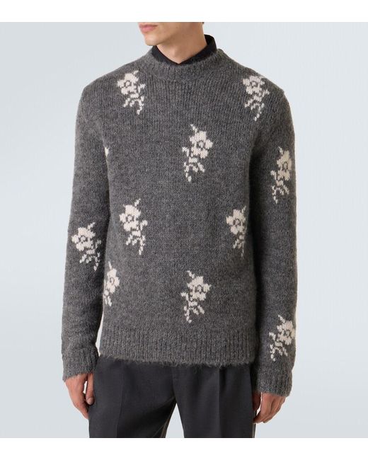 Jil Sander Gray Floral Intarsia Alpaca And Wool-Blend Sweater for men