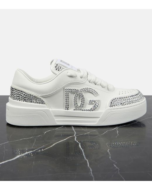 Dolce & Gabbana White Neue Roma -Sneaker mit Strasssteinen