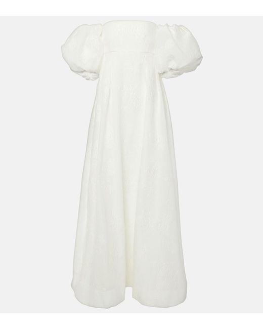 Rebecca Vallance White Matchmaker Puff-Sleeve Off-Shoulder Gown