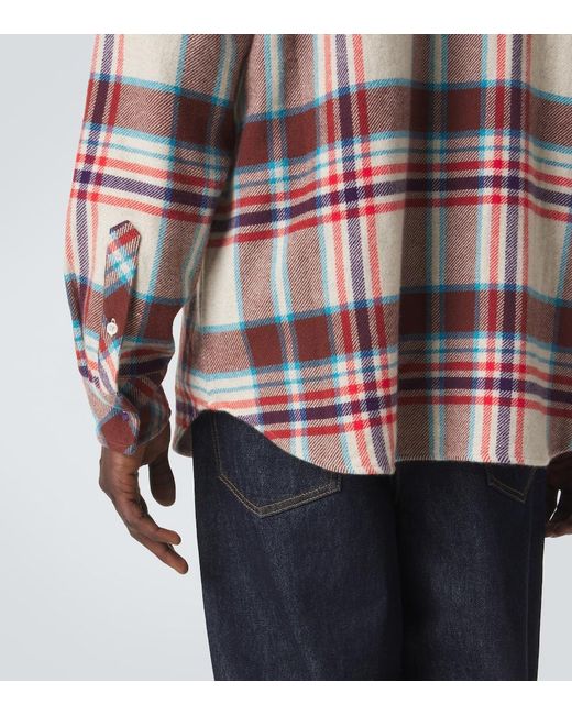 God's True Cashmere Red Plaid Cashmere Shirt With Amethyst for men