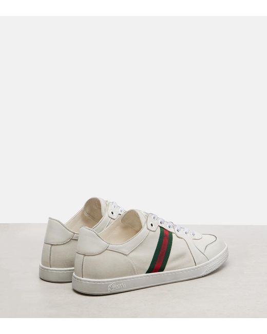 Gucci White Stretch Web Stripe Leather Sneakers