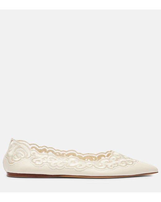 Gabriela Hearst Natural Ziva Embroidered Leather Ballet Flats