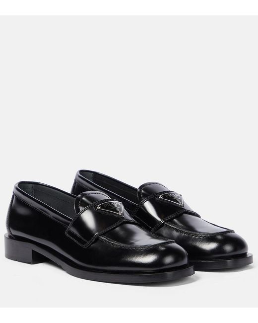Prada Black Triangle-logo Patent-leather Loafers