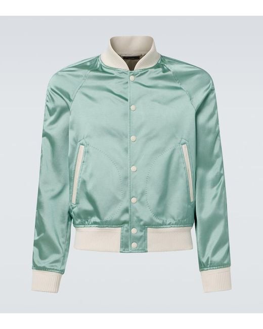 Tom Ford Green Satin Bomber Jacket for men
