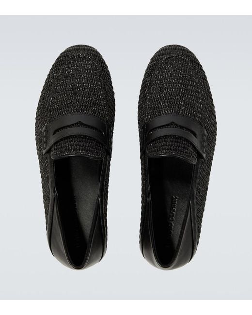 Manolo Blahnik Black Padstow Raffia And Leather Loafers for men
