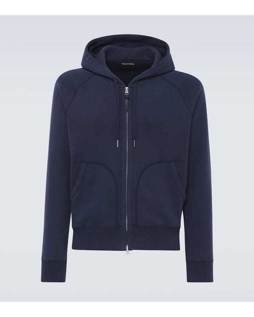 Tom Ford Blue Cotton-Blend Jersey Zip-Up Hoodie for men