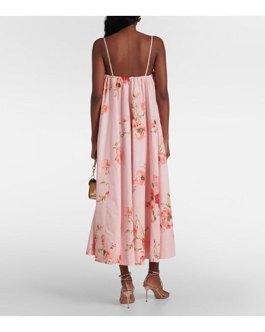 Zimmermann Pink Lightburst Puff Floral Cotton Midi Dress