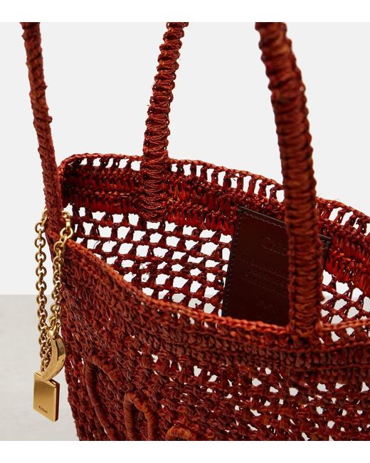 Chloé Red Summer Banana Small Raffia Tote Bag