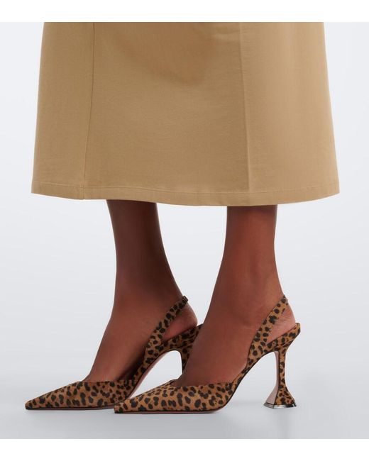 AMINA MUADDI Brown Holli Leopard-Print Suede Slingback Pumps