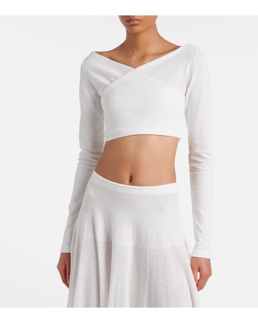 Alaïa White Cotton-Blend Crepe Wrap Top