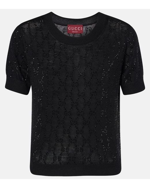 Gucci Black Gg Crystal Wool Top
