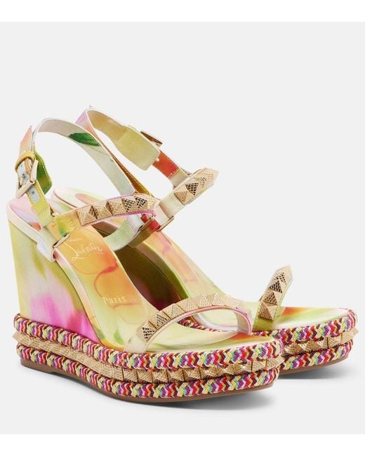 Christian Louboutin Metallic Pyra Clou Embellished Espadrille Wedges