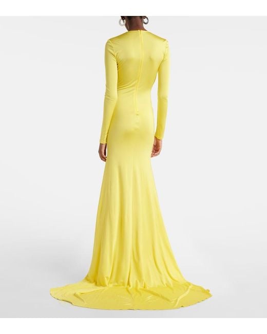 David Koma Yellow Embellished Jersey Gown