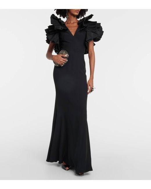 Alexander McQueen Black Ruffle-sleeve V-neck Woven Maxi Dress
