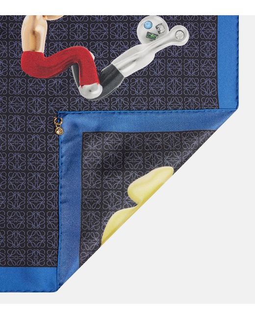 Loewe Blue Anagram Logo Silk Twill Scarf