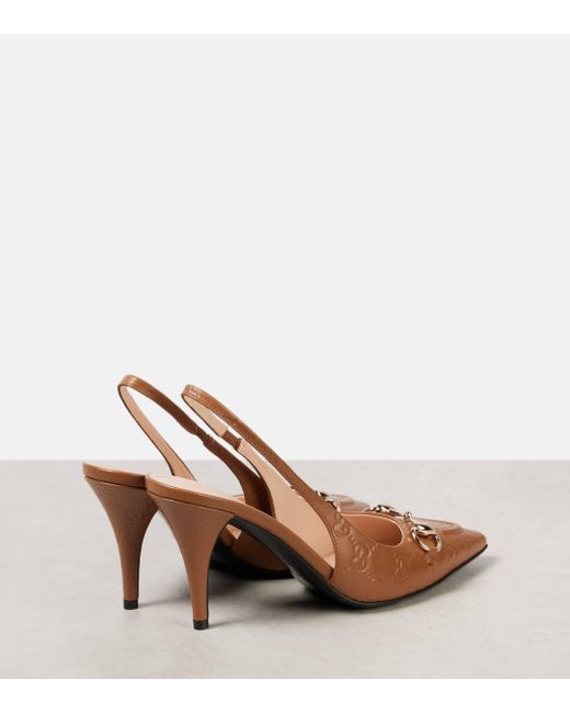 Gucci Natural Horsebit GG Leather Slingback Pumps