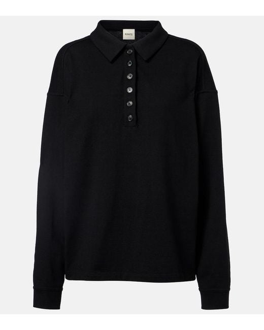 Khaite Black Faithful Silk Jersey Polo Sweater