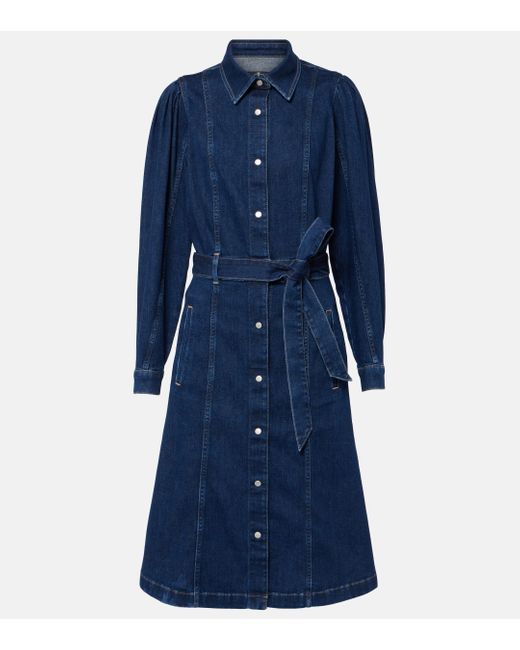 7 For All Mankind Blue Denim Midi Dress