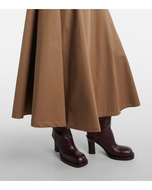 Falda Midi De Algodon Con Cinturon Burberry de color Brown
