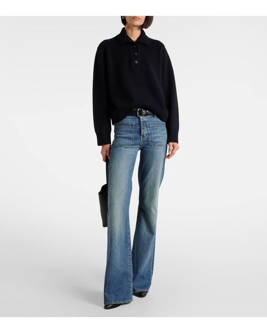 Nili Lotan Blue Cashmere Buttoned Turtleneck Sweater