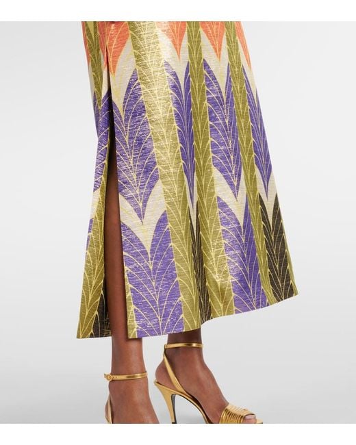 Valentino Green Voyage Imaginaire Lame Maxi Dress