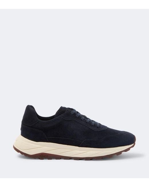Fedeli Blue Suede-Trimmed Sneakers for men