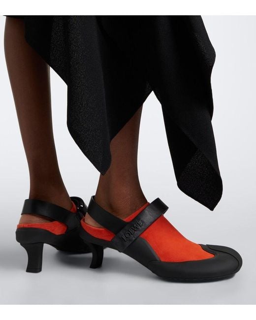 Loewe Red Dive Slingback Suede Pumps