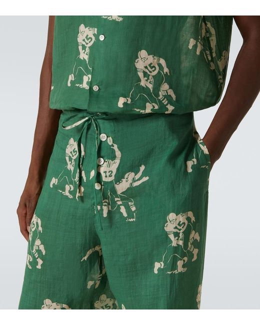 Bode Green Football Linen Pajama Pants for men