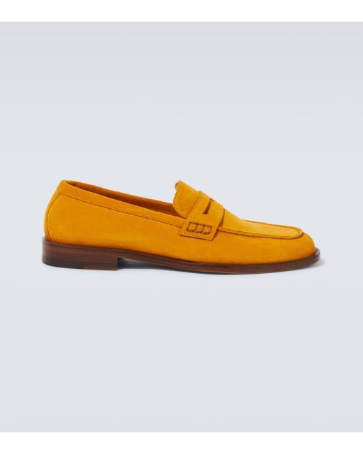 Manolo Blahnik Orange Perry Suede Penny Loafers for men