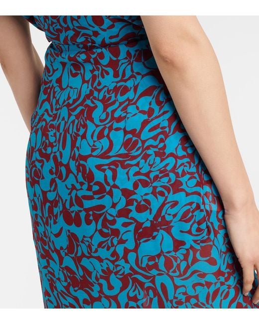 Dries Van Noten Blue Printed Draped Ruffled Midi Skirt