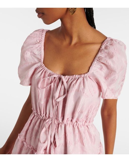Ganni Pink Textured Cloqué Tiered Maxi Dress