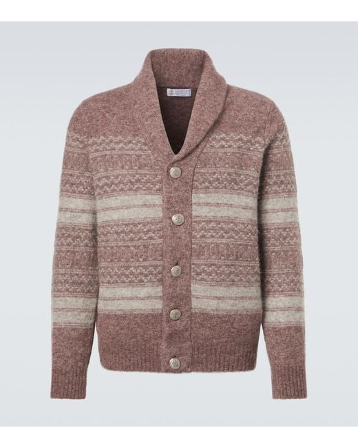 Brunello Cucinelli Brown Alpaca, Cashmere, And Wool-Blend Cardigan for men
