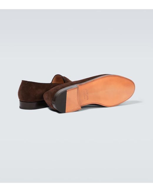 John Lobb Brown Lopez Suede Penny Loafers for men