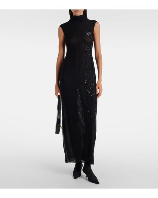 Jean Paul Gaultier Black Sequined Mesh Maxi Dress