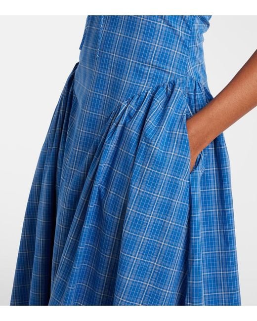 Faithfull The Brand Blue Del Ros Plaid Halterneck Cotton Midi Dress